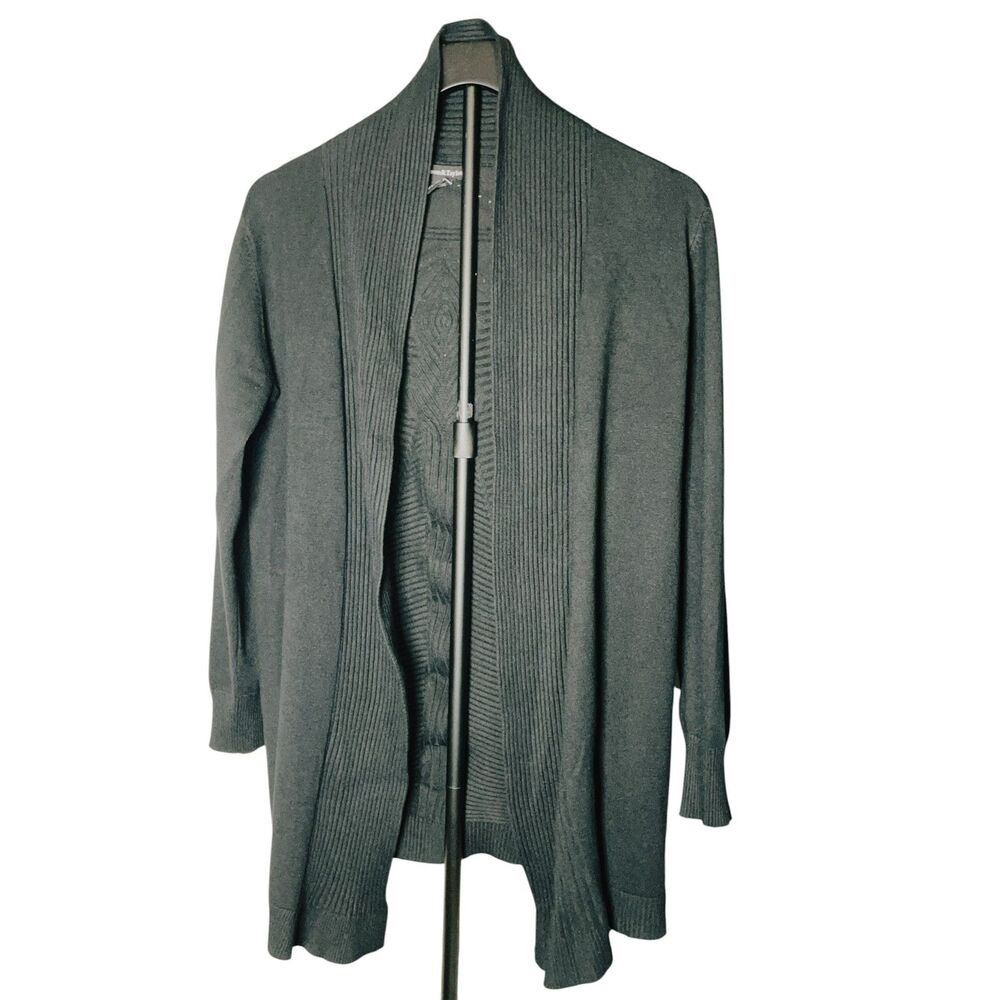 Karson & Taylor Women's Black Open Front Long Cardigan Sweater Size L  Category